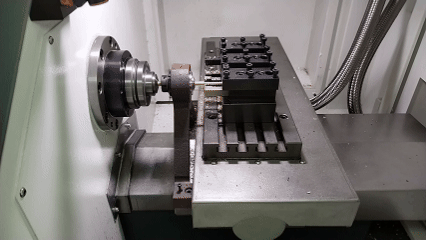 A tail pin is generated when cutting off on a single-spindle lathe